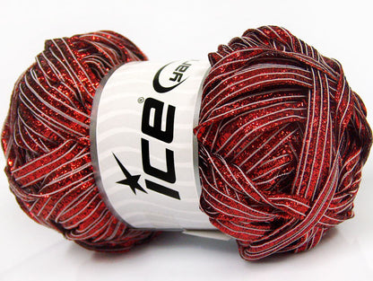 Lot of 6 Skeins ICE SALE METALLIC Hand Knitting Yarn Red