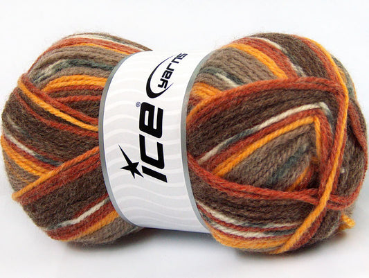 Lot of 4 x 100gr Skeins Ice Yarns JACQUARD (50% Wool) Yarn Brown Shades Copper Gold Cream Grey