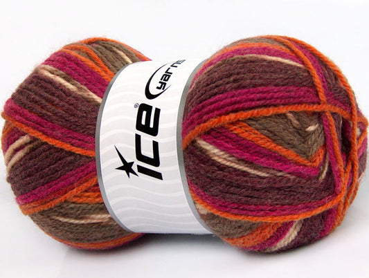 Lot of 4 x 100gr Skeins Ice Yarns JACQUARD (50% Wool) Yarn Brown Shades Fuchsia Orange Purple