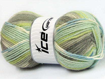 Lot of 4 x 100gr Skeins Ice Yarns JACQUARD (50% Wool) Yarn Green Shades Blue Grey Shades