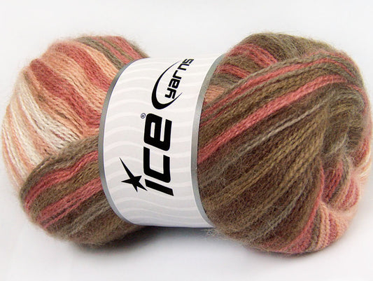 Lot of 4 x 100gr Skeins Ice Yarns MOHAIR ACTIVE (50% Mohair) Yarn Brown Shades Salmon Shades White
