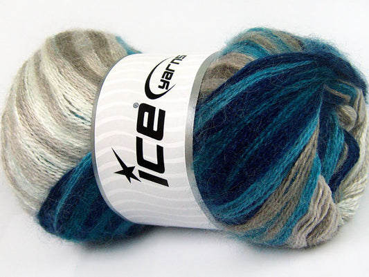 Lot of 4 x 100gr Skeins Ice Yarns MOHAIR ACTIVE (50% Mohair) Yarn Navy Turquoise Beige White