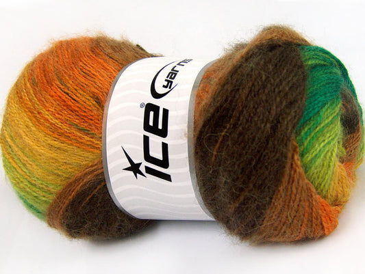 Lot of 4 x 100gr Skeins Ice Yarns MOHAIR ACTIVE (50% Mohair) Yarn Brown Orange Yellow Green Shades