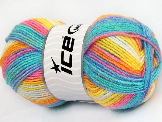 Lot of 4 x 100gr Skeins Ice Yarns BABY WOOL DESIGN (25% Wool) Yarn Turquoise Blue Pink Yellow White