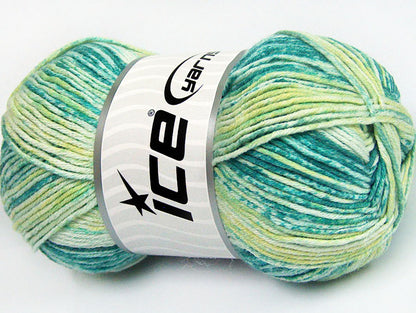 Lot of 4 x 100gr Skeins ICE COTTON SPRAY (50% Cotton) Yarn Green Shades