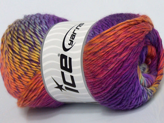 Lot of 4 x 100gr Skeins Ice Yarns LANA BELLA (30% Wool) Yarn Purple Turquoise Yellow Fuchsia