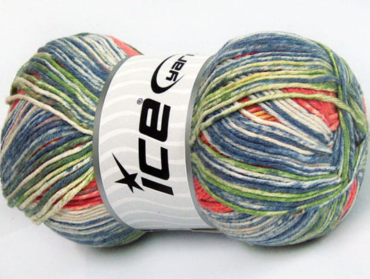 Lot of 4 x 100gr Skeins Ice Yarns COTTON SPRAY (50% Cotton) Yarn Salmon Blue Shades Green Gold