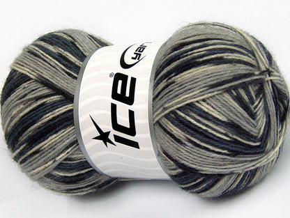 Lot of 4 x 100gr Skeins Ice Yarns MAGIC SOCK (75% Superwash Wool) Yarn Black Grey Shades White