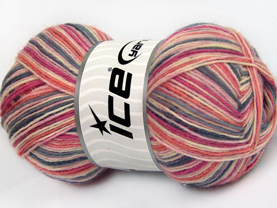 Lot of 4 x 100gr Skeins Ice Yarns MAGIC SOCK (75% Superwash Wool) Yarn Grey Pink Shades Salmon
