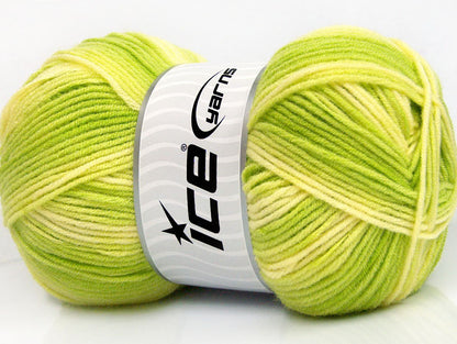 Lot of 4 x 100gr Skeins ICE BABY PRINT Yarn Green Shades Light Yellow