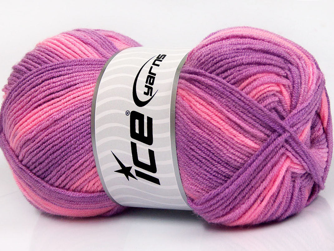 Lot of 4 x 100gr Skeins ICE BABY PRINT Hand Knitting Yarn Lilac Shades Pink