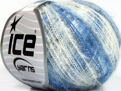 Lot of 10 Skeins Ice Yarns KID MOHAIR FLAMME (37% Kid Mohair) Yarn Blue Shades White