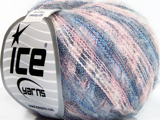 Lot of 10 Skeins ICE KID MOHAIR FLAMME (37% Kid Mohair) Yarn Pink Blue Shades White