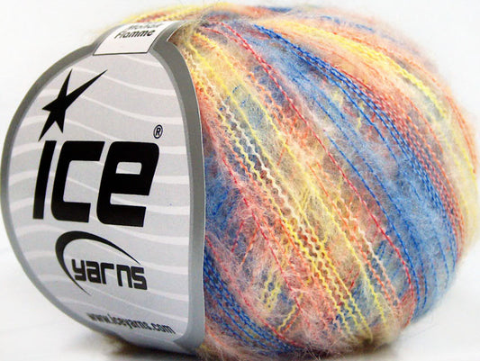 Lot of 10 Skeins Ice Yarns KID MOHAIR FLAMME (37% Kid Mohair) Yarn Blue Yellow Salmon White