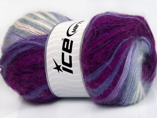 Lot of 4 x 100gr Skeins Ice Yarns ANGORA ELITE (20% Angora 20% Wool) Yarn Purple Fuchsia Lilac Shades White