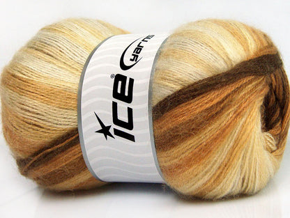 Lot of 4 x 100gr Skeins Ice Yarns ANGORA ELITE (20% Angora 20% Wool) Yarn Brown Shades Cream