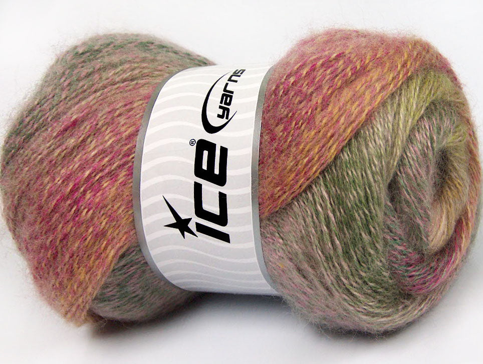 Lot of 4 x 100gr Skeins ICE MOHAIR PASTEL (10% Mohair 15% Wool) Yarn Camel Green Shades Pink Fuchsia
