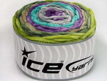 Lot of 2 x 150gr Skeins Ice Yarns CAKES CHENILLE Yarn Green Khaki Lilac Turquoise Light Grey