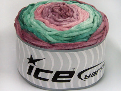 Lot of 2 x 150gr Skeins Ice Yarns CAKES CHENILLE Yarn Maroon Green Shades Pink Shades