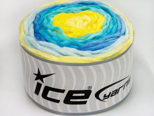 Lot of 2 x 150gr Skeins Ice Yarns CAKES CHENILLE BABY Yarn Yellow Shades Turquoise Shades