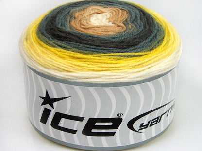 Lot of 2 x 150gr Skeins Ice Yarns CAKES DK Yarn Yellow Grey Shades Light Brown Cream