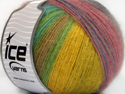 Lot of 4 x 100gr Skeins Ice Yarns ANGORA DESIGN (20% Angora 20% Wool) Yarn Green Shades Lilac Turquoise Orchid Pink