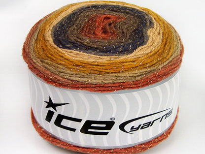 Lot of 2 x 150gr Skeins Ice Yarns CAKES GLITZ Yarn Camel Gold Beige Navy Brown Copper