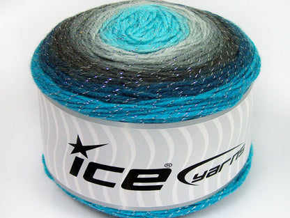 Lot of 2 x 150gr Skeins Ice Yarns CAKES GLITZ Yarn Grey Shades Turquoise Shades White