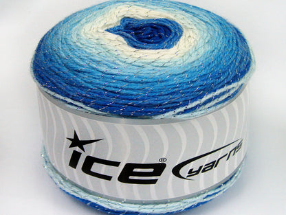 Lot of 2 x 150gr Skeins Ice Yarns CAKES GLITZ Yarn Blue Shades White