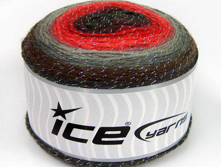 Lot of 2 x 150gr Skeins Ice Yarns CAKES GLITZ Yarn Brown Grey Shades Red Shades Maroon