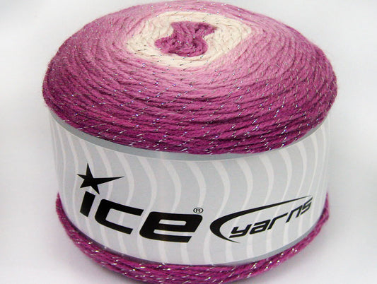 Lot of 2 x 150gr Skeins Ice Yarns CAKES GLITZ Yarn Orchid Shades White