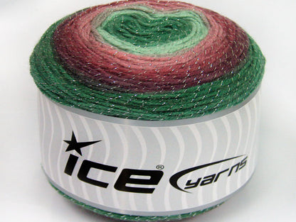 Lot of 2 x 150gr Skeins Ice Yarns CAKES GLITZ Yarn Green Shades Maroon Rose Pink
