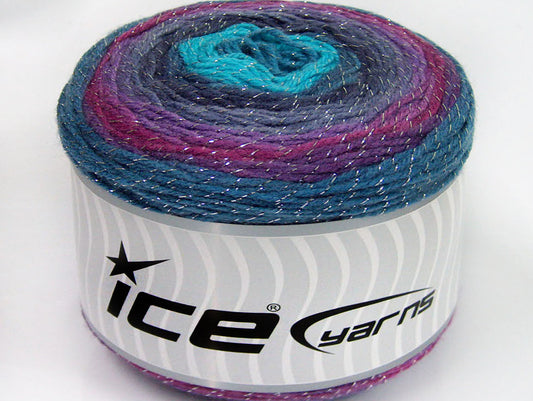 Lot of 2 x 150gr Skeins Ice Yarns CAKES GLITZ Yarn Teal Purple Blue Shades Turquoise