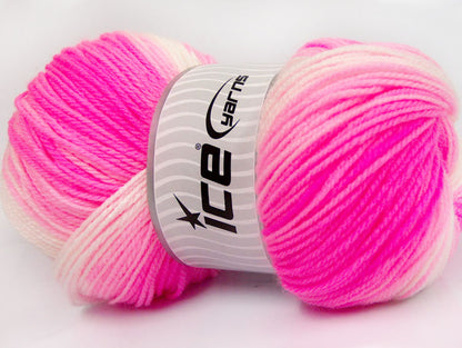 Lot of 4 x 100gr Skeins Ice Yarns BABY BATIK Yarn Neon Pink Light Pink White