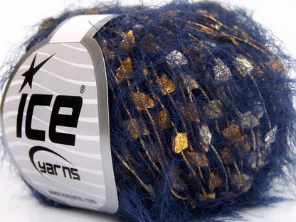 Lot of 8 Skeins ICE SALE EYELASH BLEND Hand Knitting Yarn Blue Gold Shades