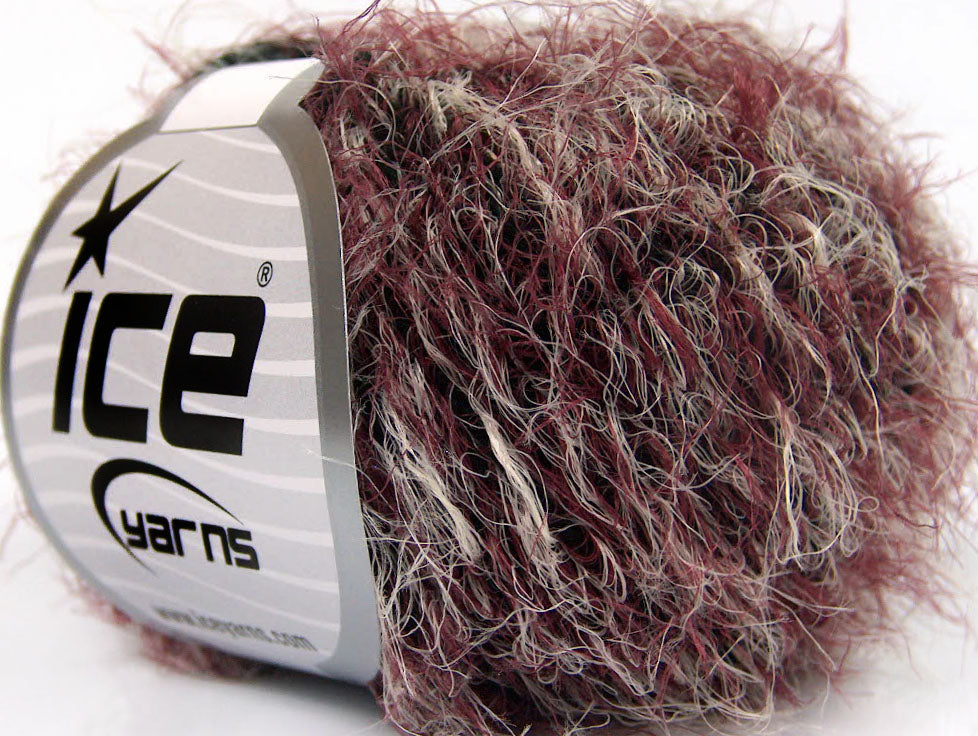 Lot of 8 Skeins ICE SALE EYELASH BLEND Hand Knitting Yarn Burgundy Black Cream