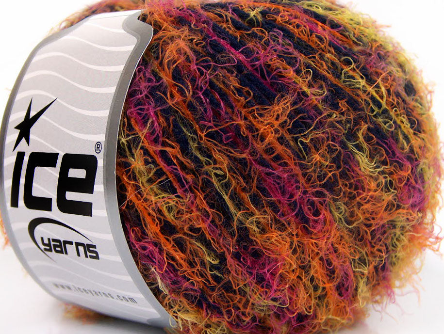 Lot of 8 Skeins ICE SALE EYELASH BLEND Yarn Navy Orange Pink Yellow