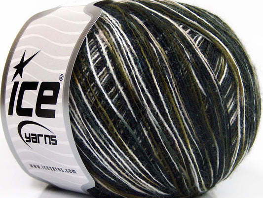 Lot of 8 Skeins ICE SALE MOHAIR-WOOL BLEND (40% Wool) Yarn Black White Khaki