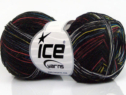 Lot of 8 Skeins ICE SALE SUMMER (100% Cotton) Hand Knitting Yarn Black Rainbow