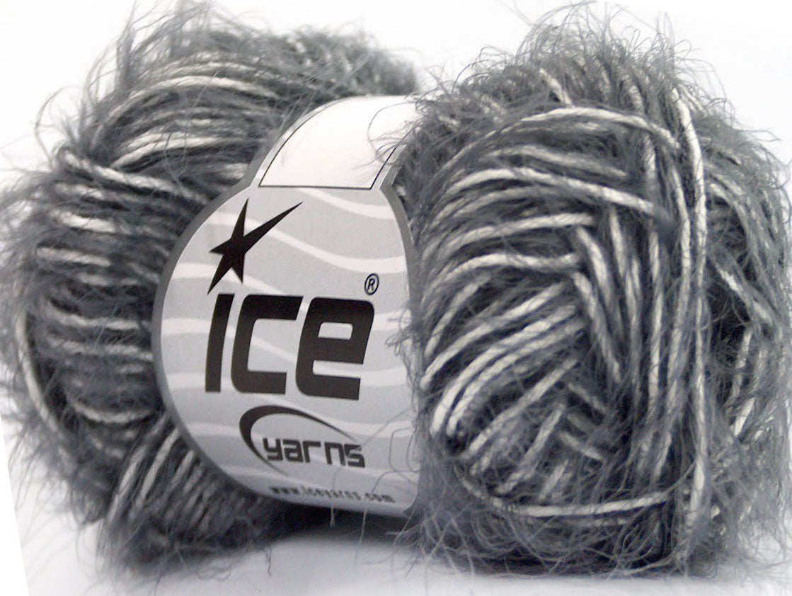 Lot of 8 Skeins ICE SALE EYELASH BLEND (50% Cotton) Yarn Grey White