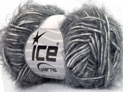 Lot of 8 Skeins ICE SALE EYELASH BLEND (50% Cotton) Yarn Grey White