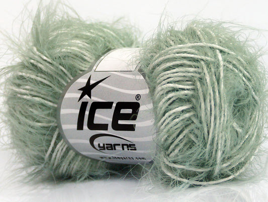 Lot of 8 Skeins ICE SALE EYELASH BLEND (50% Cotton) Yarn Mint Green White