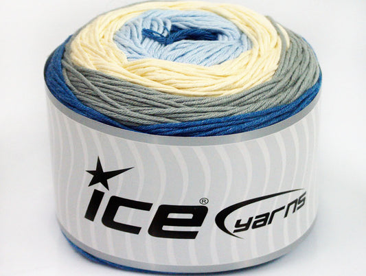 Lot of 2 x 200gr Skeins ICE CAKES BABY SUMMER (50% Cotton) Yarn Blue Grey Cream Light Blue