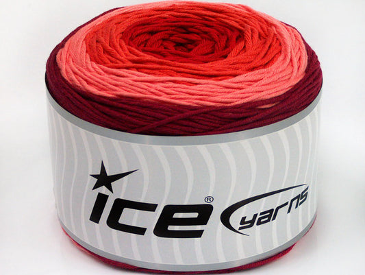 Lot of 2 x 200gr Skeins ICE CAKES BABY SUMMER (50% Cotton) Yarn Burgundy Pink Salmon Red
