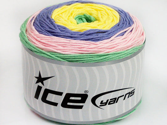 Lot of 2 x 200gr Skeins Ice Yarns CAKES BABY SUMMER (50% Cotton) Yarn Mint Green Pink Lilac Yellow