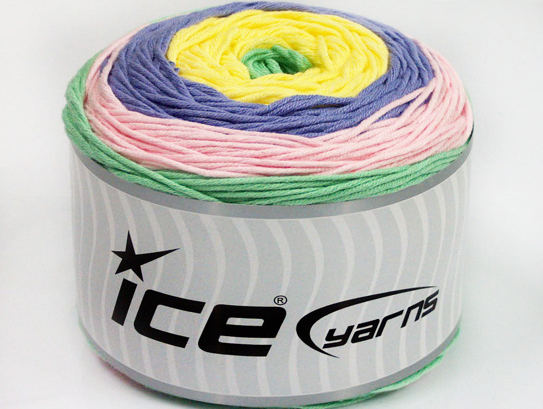 Lot of 2 x 200gr Skeins Ice Yarns CAKES BABY SUMMER (50% Cotton) Yarn Mint Green Pink Lilac Yellow