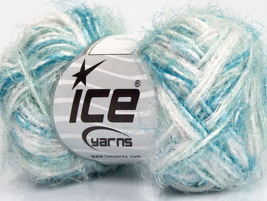 Lot of 8 Skeins ICE SALE EYELASH BLEND Yarn Turquoise Mint Green White