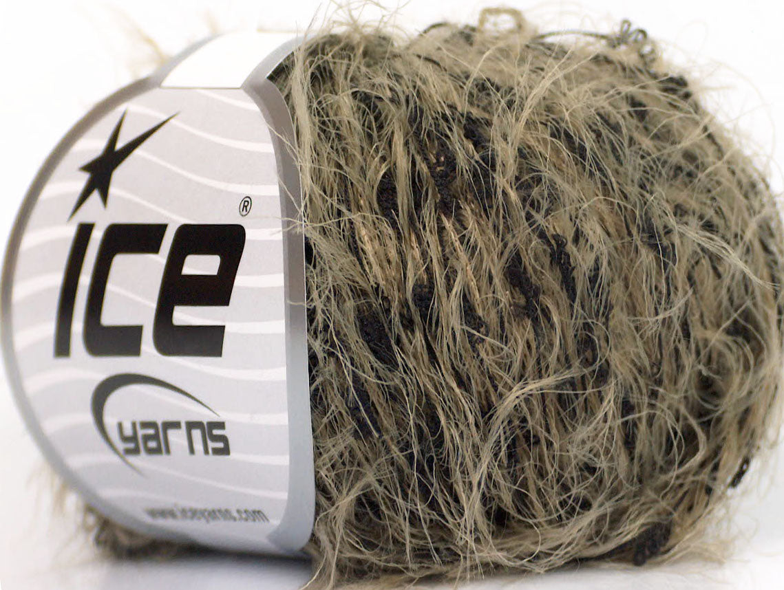 Lot of 8 Skeins ICE SALE EYELASH BLEND Hand Knitting Yarn Camel Black