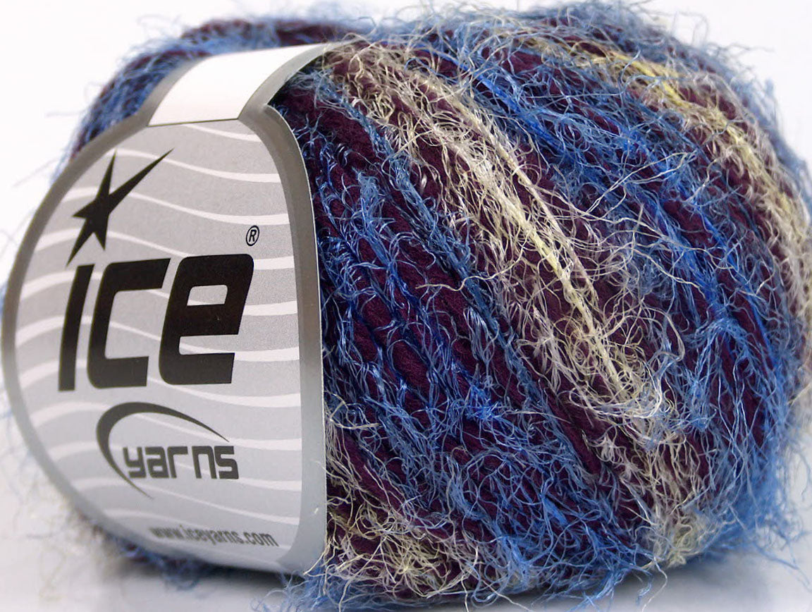 Lot of 8 Skeins ICE SALE EYELASH BLEND Hand Knitting Yarn Purple Blue Green