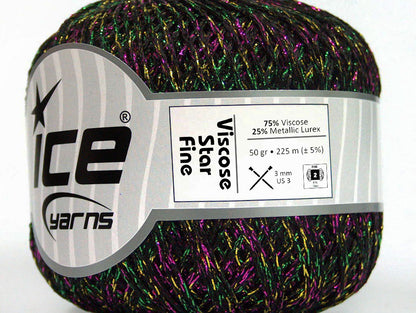 Lot of 6 Skeins Ice Yarns VISCOSE STAR FINE (75% Viscose) Yarn Black Fuchsia Green Gold